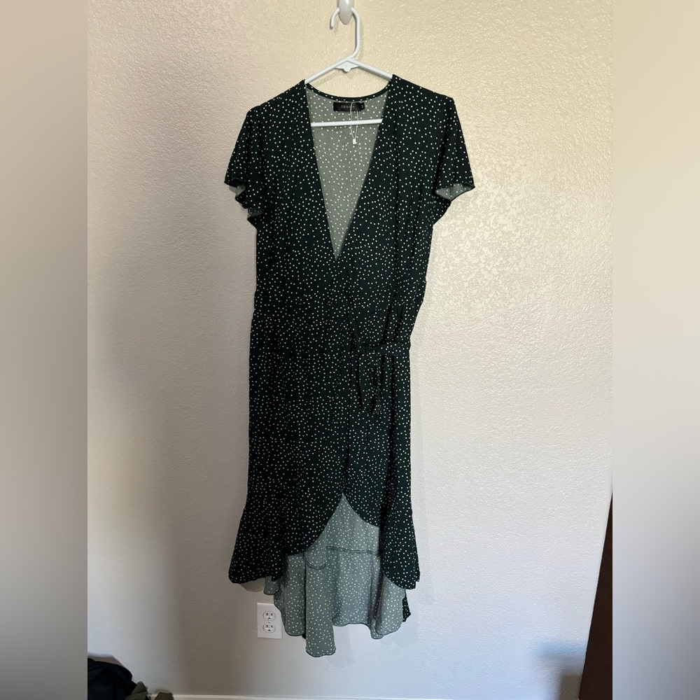 Never worn. Dark green & white polka dot dress